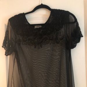 NWOT. Beautiful Hand Beaded Elegant Sheer Blouse